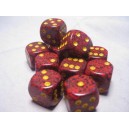 Set 12 dadi D6 16mm Speckled (giallo/rosso puntinato)