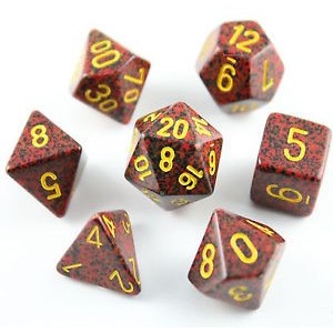Set 7 dadi poliedrici Mercury Speckled (giallo/rosso puntinato) CHX25323 Set 7 dadi poliedrici Mercury Speckled (giallo/rosso puntinato) CHX25323