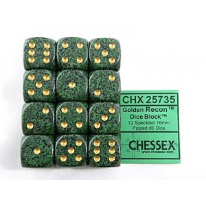 Set 12 dadi D6 Golden Recon 16mm Speckled (giallo/verde sfumato) CHX25735